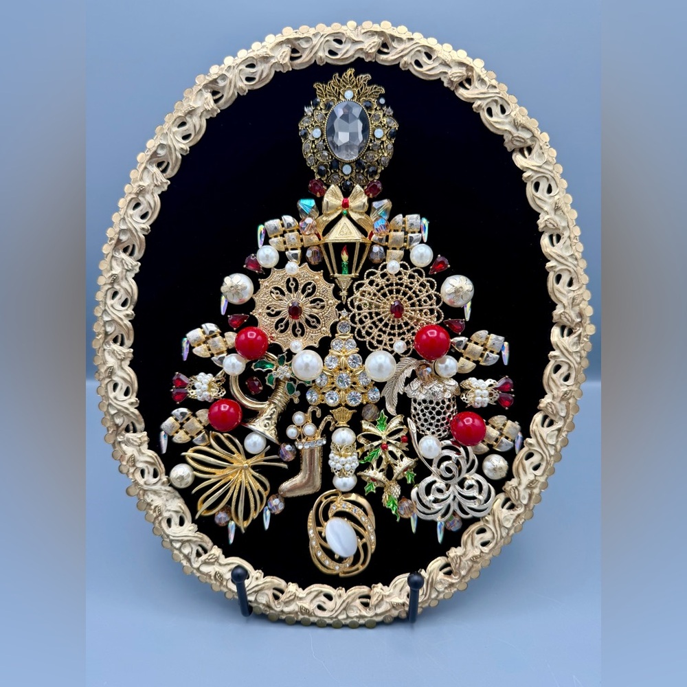 Handmade Vintage Jewelry Christmas Tree Art Gold Holiday Decor